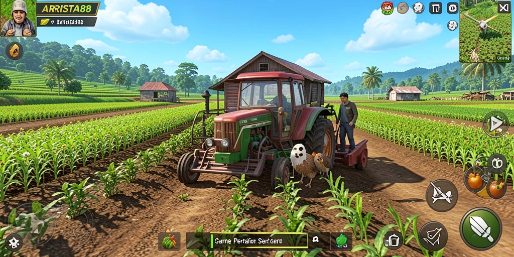 Screenshot menunjukkan petani sedang merawat tanaman di ARISTA88.