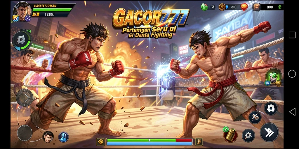 Menggambarkan aksi seru di permainan Fighting GACOR777.