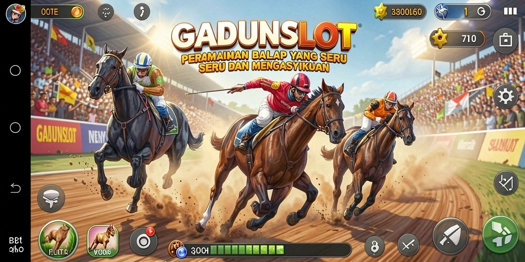 Tampilan gameplay GADUNSLOT saat balapan penuh aksi dan kecepatan.