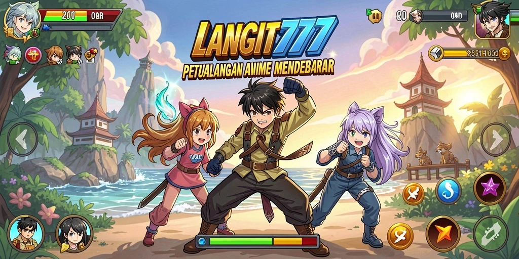 Tampilan gameplay LANGIT777 yang menakjubkan dengan karakter anime yang cerah.