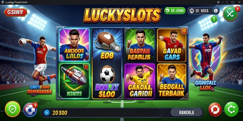 Tampilan gameplay LUCKYSLOTS yang penuh aksi dengan tema Football.
