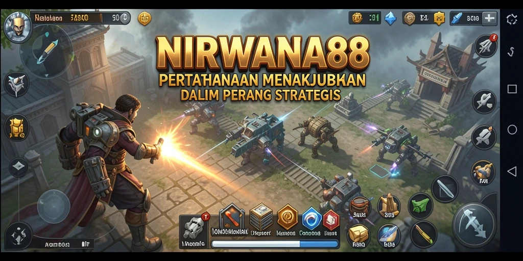 Tampilan gameplay NIRWANA88 yang dinamis dalam pertahanan Tower Defense.
