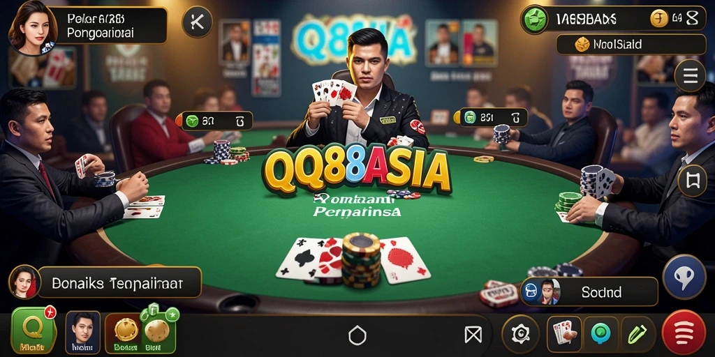 Tampilan menarik dari gameplay Poker di QQ88ASIA dengan pemain aktif.