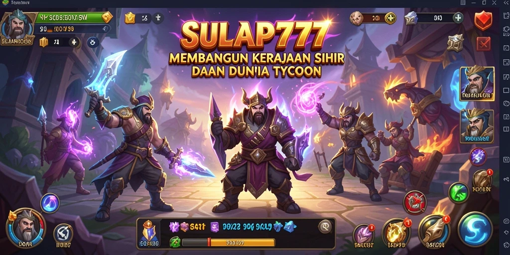 Screenshot gameplay SULAP777 yang menampilkan pembangunan kerajaan sihir.
