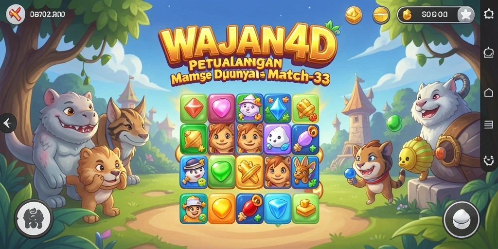 Gambaran layar permainan WAJAN4D dengan aksi Match-3 yang menarik.