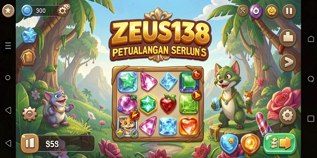 Tampilan menarik gameplay Match-3 dari ZEUS138 yang penuh warna.